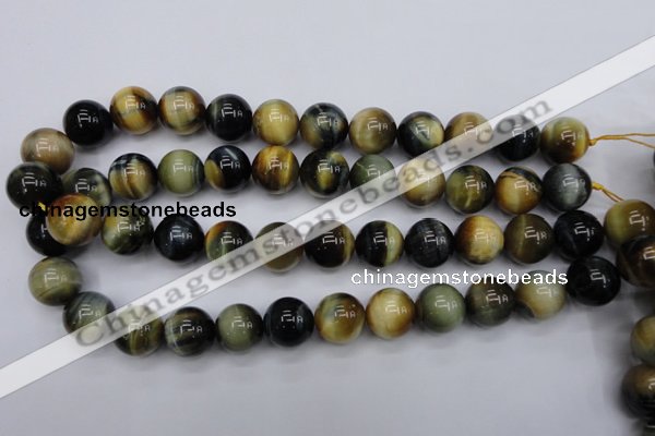 CTE555 15.5 inches 14mm round golden & blue tiger eye beads