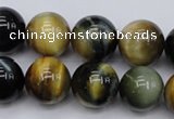 CTE556 15.5 inches 16mm round golden & blue tiger eye beads