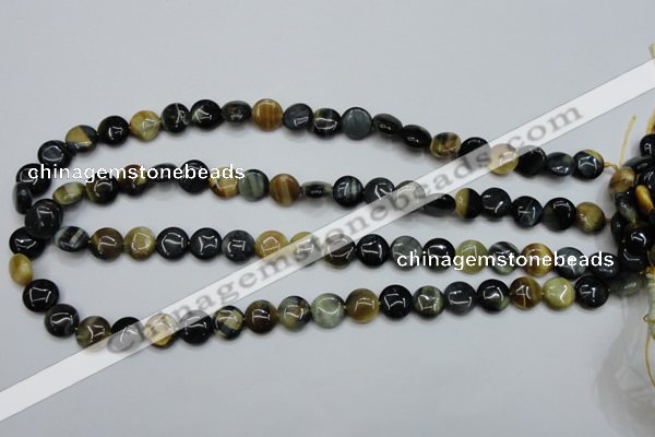 CTE560 15.5 inches 10mm flat round golden & blue tiger eye beads