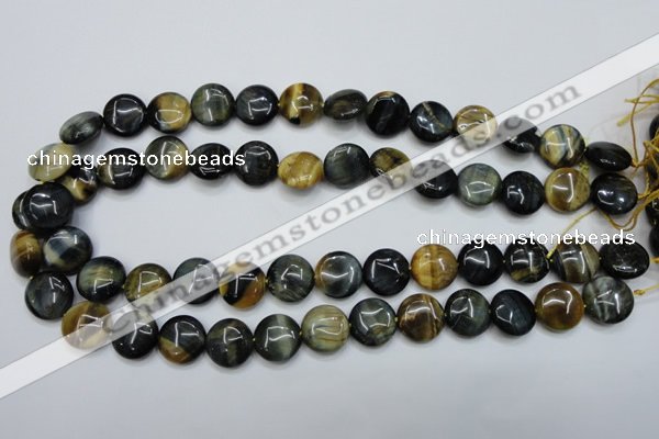 CTE561 15.5 inches 12mm flat round golden & blue tiger eye beads