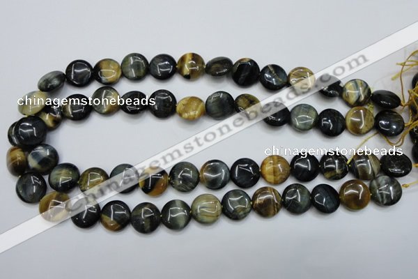 CTE562 15.5 inches 14mm flat round golden & blue tiger eye beads