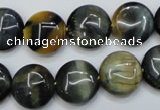 CTE563 15.5 inches 16mm flat round golden & blue tiger eye beads