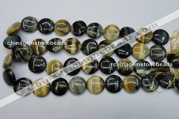 CTE564 15.5 inches 18mm flat round golden & blue tiger eye beads