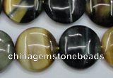 CTE565 15.5 inches 20mm flat round golden & blue tiger eye beads