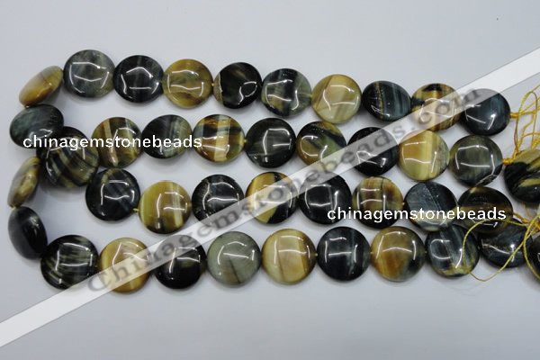 CTE565 15.5 inches 20mm flat round golden & blue tiger eye beads