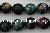 CTE585 15.5 inches 14mm faceted round colorful tiger eye beads