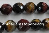CTE715 15.5 inches 14mm faceted round mixed color tiger eye beads