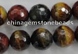 CTE716 15.5 inches 16mm faceted round mixed color tiger eye beads