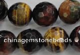 CTE717 15.5 inches 18mm faceted round mixed color tiger eye beads