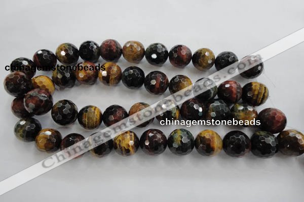 CTE717 15.5 inches 18mm faceted round mixed color tiger eye beads