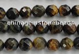 CTE722 15.5 inches 8mm faceted round yellow & blue tiger eye beads