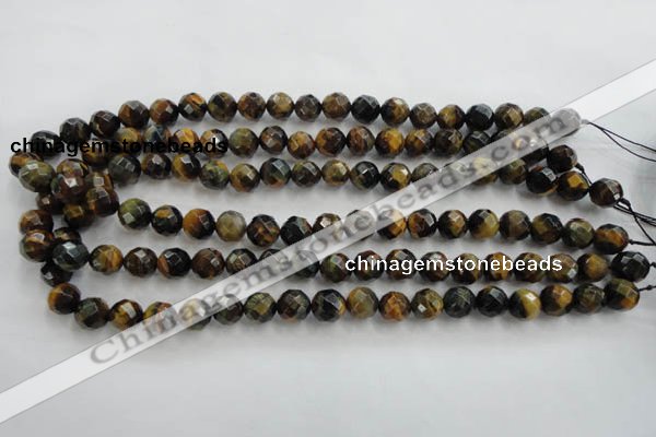 CTE723 15.5 inches 10mm faceted round yellow & blue tiger eye beads