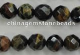 CTE724 15.5 inches 12mm faceted round yellow & blue tiger eye beads