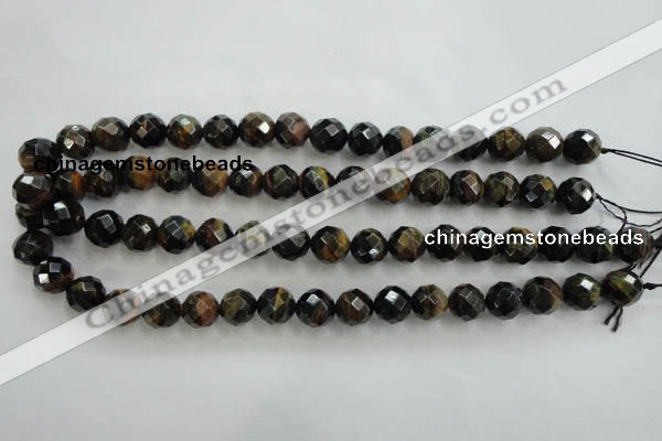 CTE724 15.5 inches 12mm faceted round yellow & blue tiger eye beads