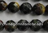 CTE725 15.5 inches 14mm faceted round yellow & blue tiger eye beads