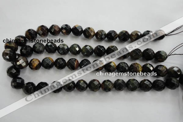 CTE725 15.5 inches 14mm faceted round yellow & blue tiger eye beads