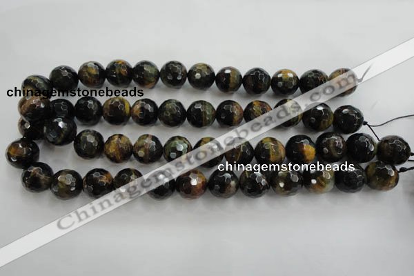 CTE726 15.5 inches 16mm faceted round yellow & blue tiger eye beads