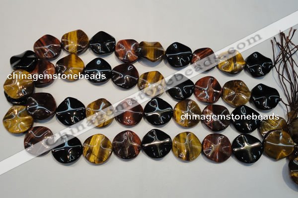 CTE806 15.5 inches 20mm wavy coin colorful tiger eye beads