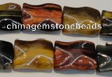 CTE810 15.5 inches 15*20mm wavy rectangle colorful tiger eye beads