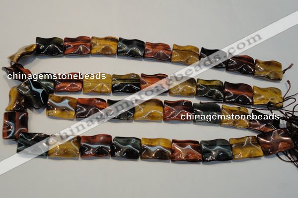 CTE810 15.5 inches 15*20mm wavy rectangle colorful tiger eye beads