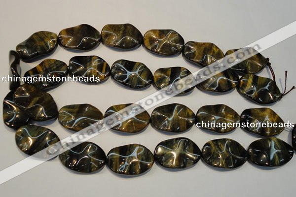 CTE820 15.5 inches 20*30mm wavy oval blue tiger eye beads