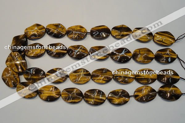 CTE832 15.5 inches 18*25mm wavy oval yellow tiger eye beads