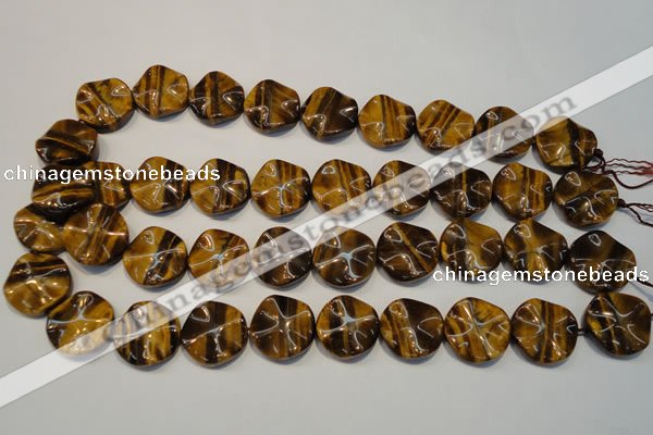 CTE836 15.5 inches 20mm wavy coin yellow tiger eye beads