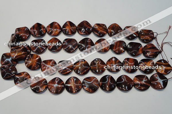 CTE854 15.5 inches 20mm wavy coin red tiger eye beads