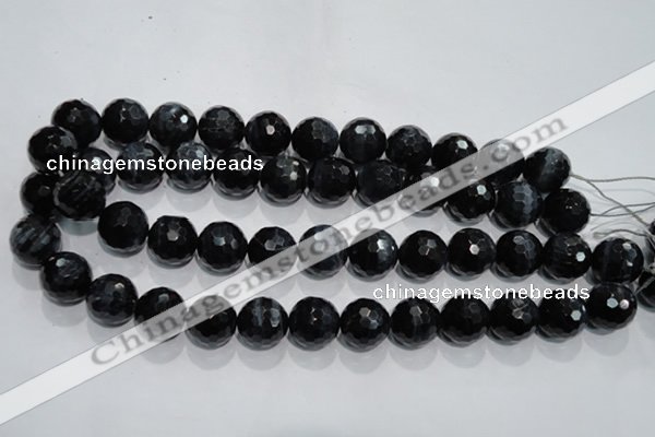 CTE925 15.5 inches 14mm faceted round silver tiger eye beads