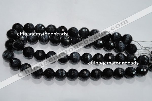 CTE926 15.5 inches 16mm faceted round silver tiger eye beads