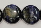 CTE965 15.5 inches 25mm flat round dyed blue tiger eye beads