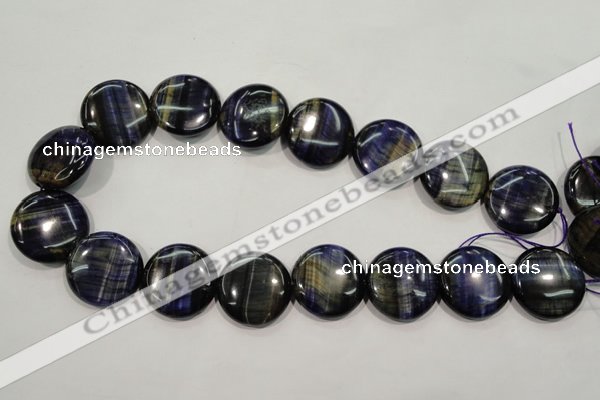 CTE965 15.5 inches 25mm flat round dyed blue tiger eye beads