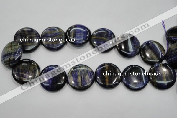 CTE966 15.5 inches 30mm flat round dyed blue tiger eye beads