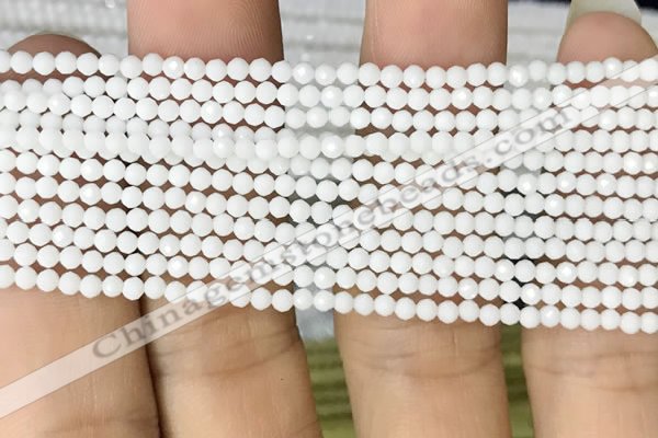 CTG1087 15.5 inches 2mm faceted round tiny white porcelain beads