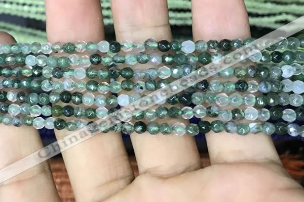 CTG1115 15.5 inches 3mm faceted round tiny moss agate beads