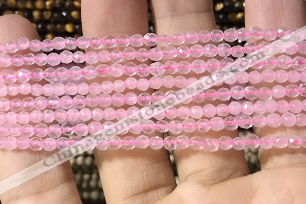 CTG1124 15.5 inches 3mm faceted round tiny rose quartz beads