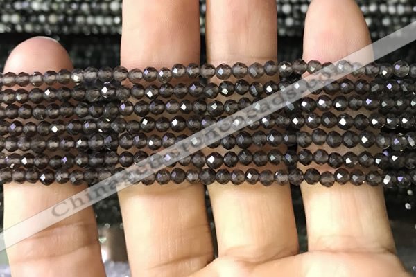 CTG1128 15.5 inches 3mm faceted round tiny smoky quartz beads