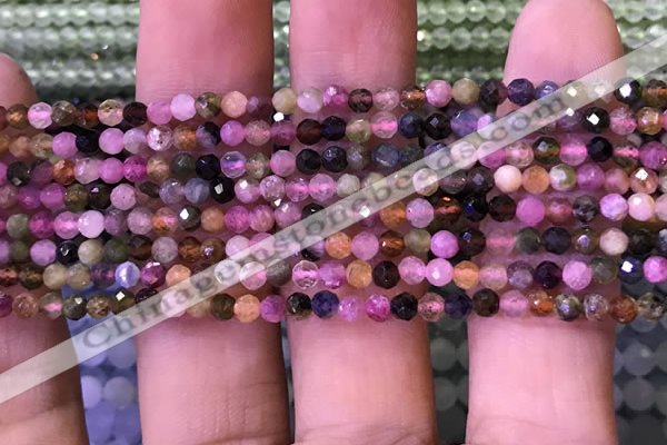 CTG1138 15.5 inches 3mm faceted round tiny tourmaline beads