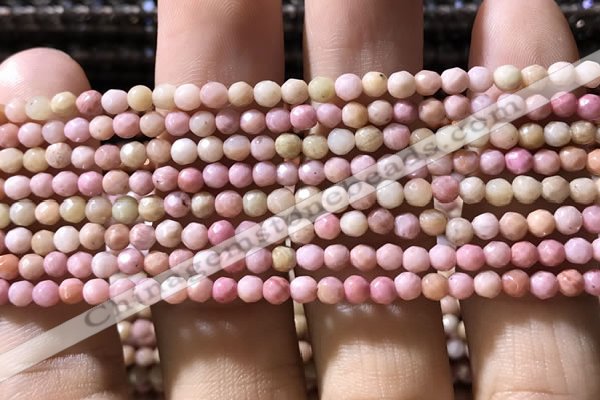 CTG1188 15.5 inches 3mm faceted round pink wooden fossil jasper beads