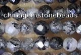 CTG1490 15.5 inches 3mm faceted round black rutilated quartz beads