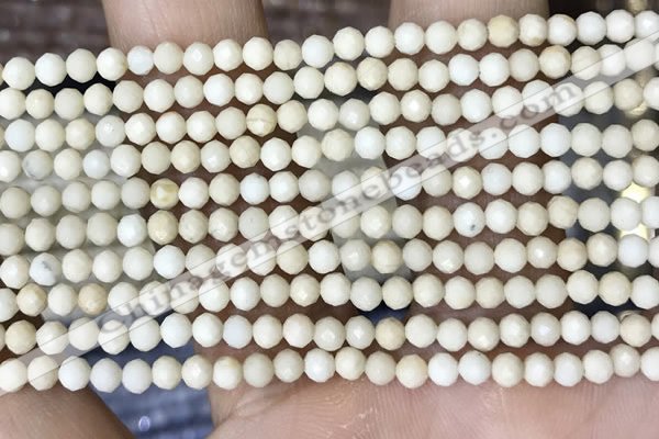 CTG1516 15.5 inches 3mm faceted round white fossil jasper beads