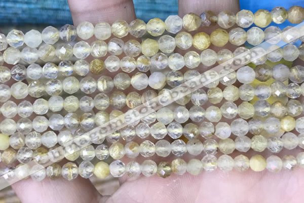 CTG1533 15.5 inches 4mm faceted round golden rutilated quartz beads