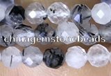 CTG1534 15.5 inches 4mm faceted round black rutilated quartz beads