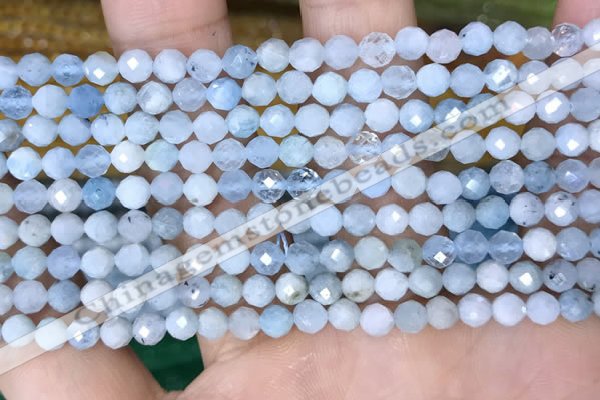 CTG1536 15.5 inches 4mm faceted round aquamarine beads wholesale