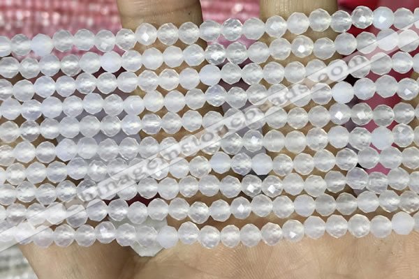 CTG1552 15.5 inches 4mm faceted round white agate beads wholesale