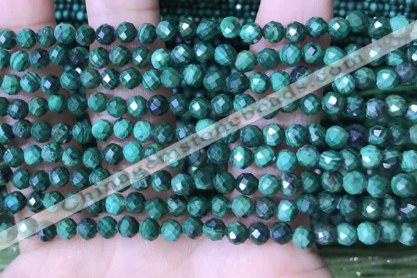 CTG1562 15.5 inches 4mm faceted round malachite beads wholesale