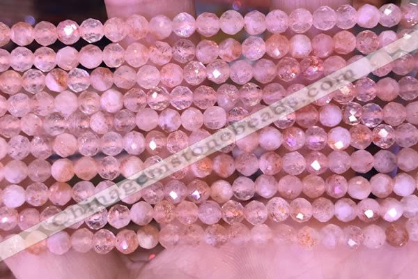 CTG1648 15.5 inches 4mm faceted round tiny strawberry quartz beads