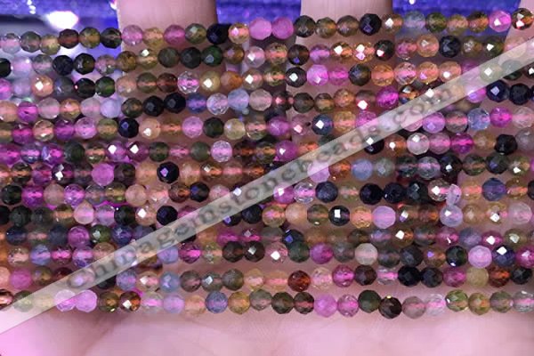 CTG1659 15.5 inches 3.5mm faceted round tiny tourmaline beads