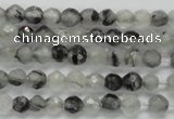 CTG208 15.5 inches 4mm faceted round tiny black rutilated quartz beads