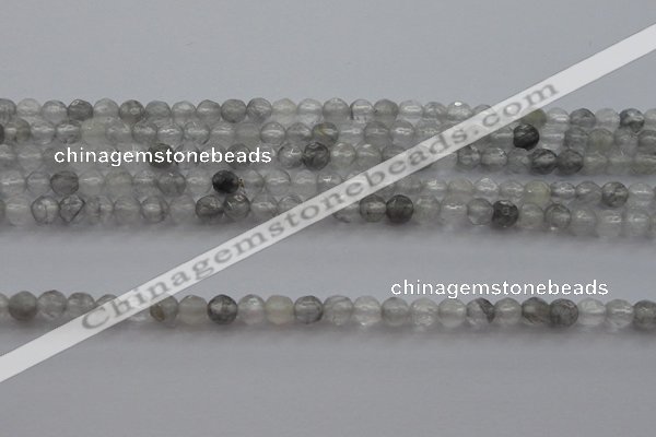 CTG220 15.5 inches 3mm faceted round tiny cloudy quartz beads